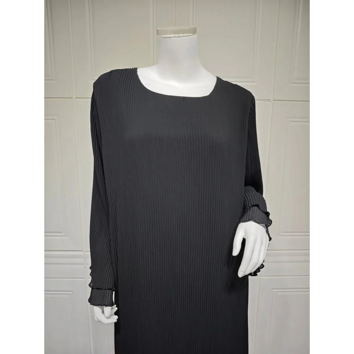 Elegant Muslim Women's Pleated Chiffon Pullover Robe Dress Modest Solid Color Abaya with Flared Sleeves (MA176) - Image 13