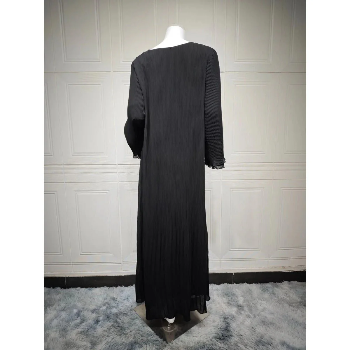 Elegant Muslim Women's Pleated Chiffon Pullover Robe Dress Modest Solid Color Abaya with Flared Sleeves (MA176) - Image 15