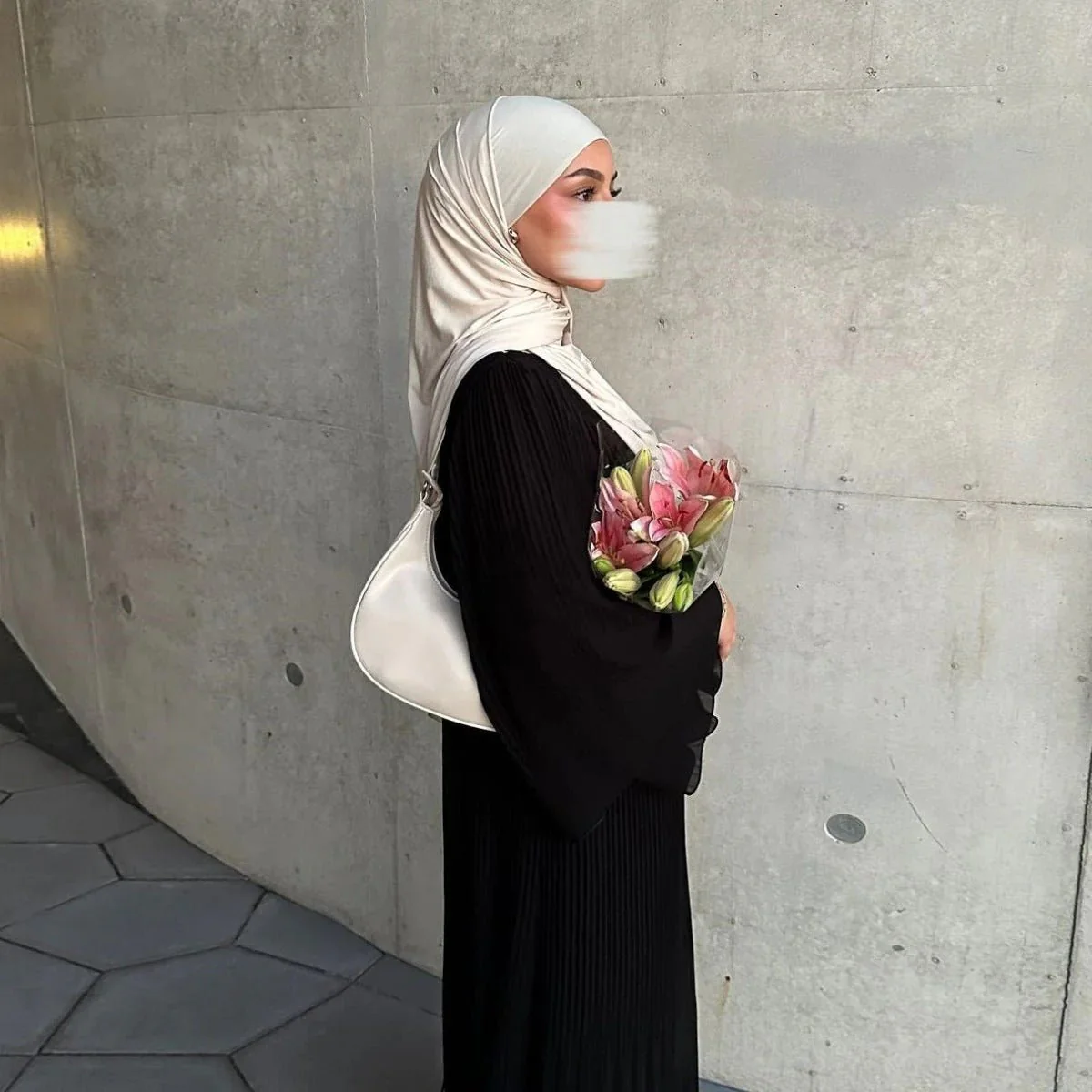 Elegant Muslim Women's Pleated Chiffon Pullover Robe Dress Modest Solid Color Abaya with Flared Sleeves (MA176) - Image 7