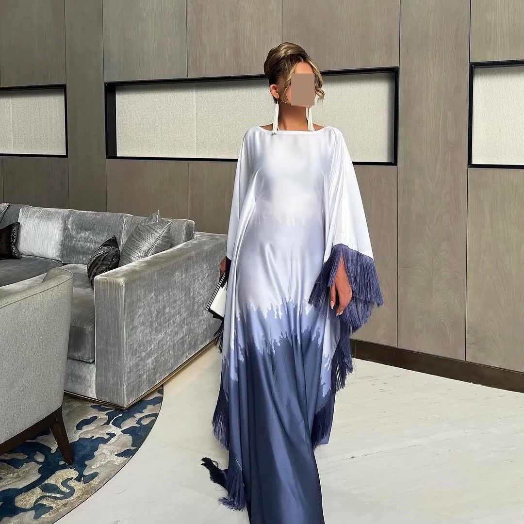 Elegant Ombre Gradient Abaya | Gradient Print Fringed Robe Dress Abaya (MA179) - Image 12
