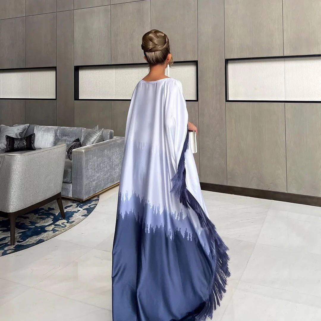 Elegant Ombre Gradient Abaya | Gradient Print Fringed Robe Dress Abaya (MA179) - Image 13