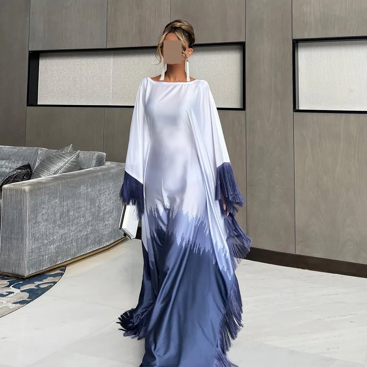 Elegant Ombre Gradient Abaya | Gradient Print Fringed Robe Dress Abaya (MA179) - Image 14