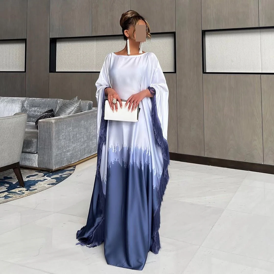 Elegant Ombre Gradient Abaya | Gradient Print Fringed Robe Dress Abaya (MA179) - Image 3