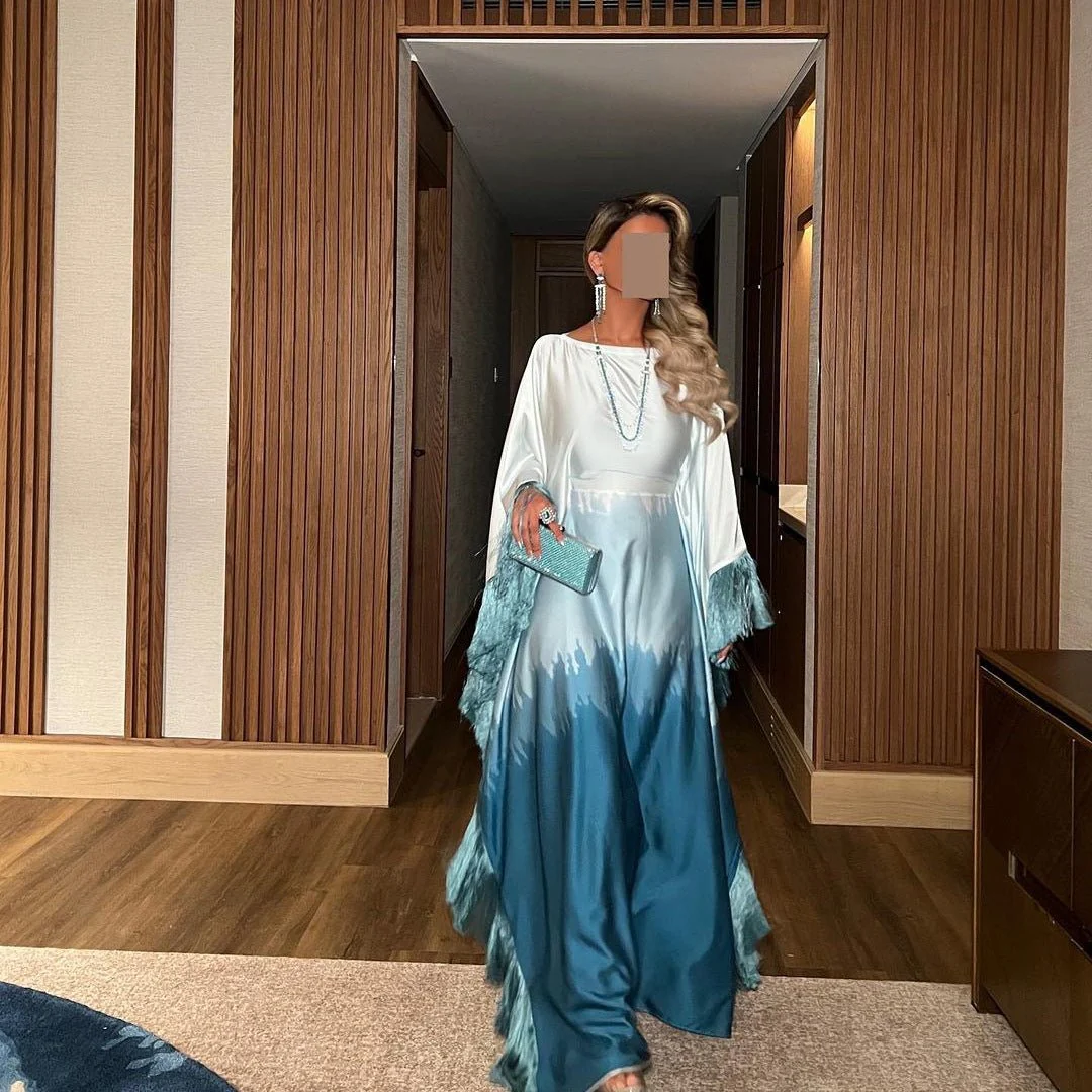 Elegant Ombre Gradient Abaya | Gradient Print Fringed Robe Dress Abaya (MA179) - Image 4