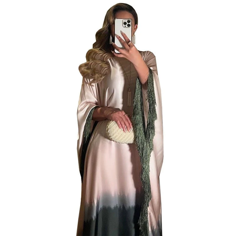 Elegant Ombre Gradient Abaya | Gradient Print Fringed Robe Dress Abaya (MA179) - Image 5