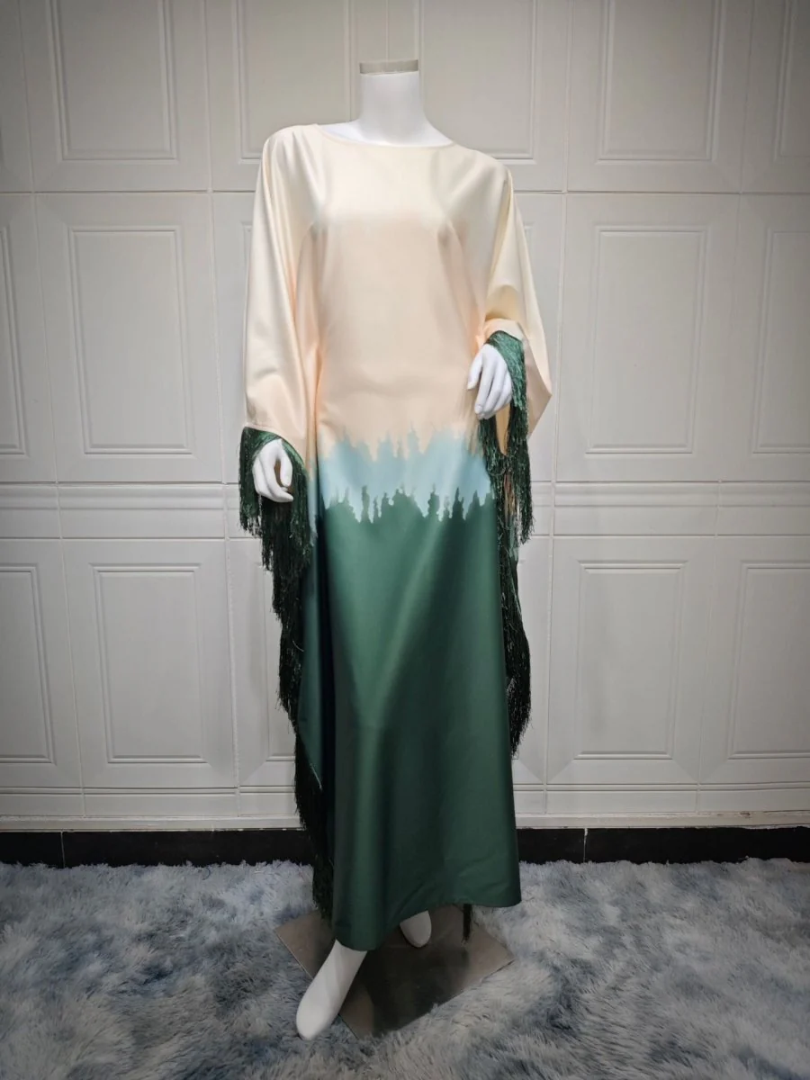 Elegant Ombre Gradient Abaya | Gradient Print Fringed Robe Dress Abaya (MA179) - Image 6