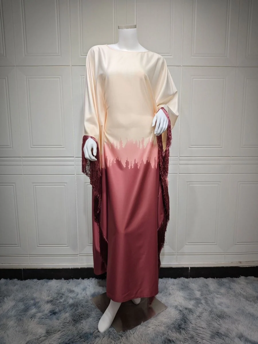 Elegant Ombre Gradient Abaya | Gradient Print Fringed Robe Dress Abaya (MA179) - Image 7