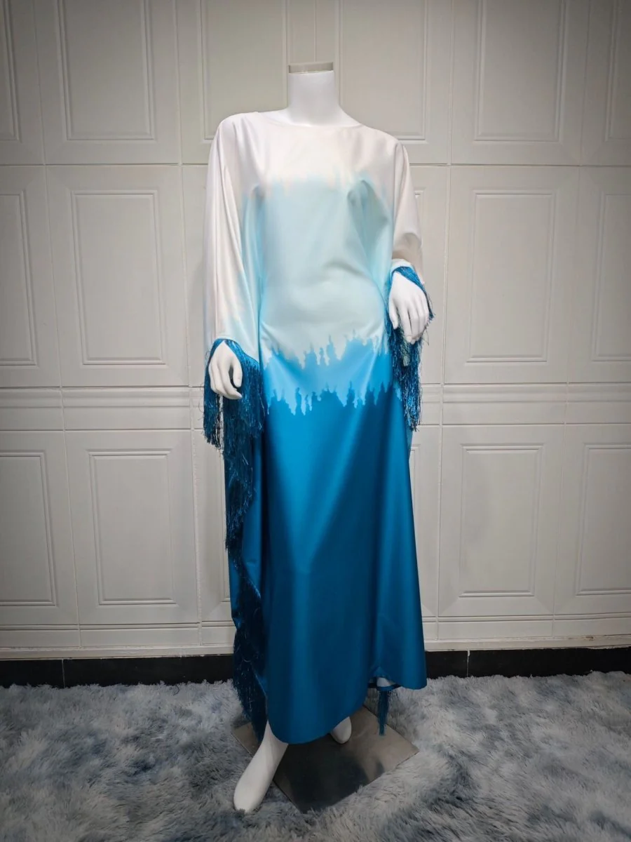 Elegant Ombre Gradient Abaya | Gradient Print Fringed Robe Dress Abaya (MA179) - Image 8