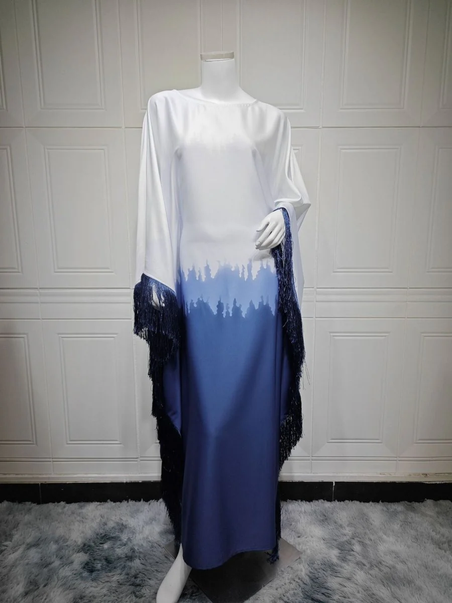 Elegant Ombre Gradient Abaya | Gradient Print Fringed Robe Dress Abaya (MA179) - Image 9