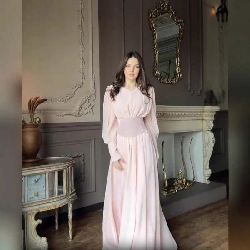 Elegant Pearl-Accented Bubble Sleeve Dress with Spliced Waist(MA297) - Image 3