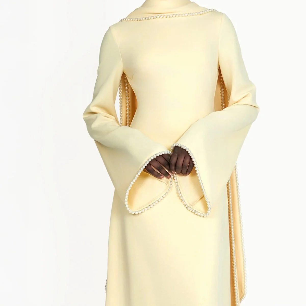 Elegant Pearl Embellished Cape Sleeve Evening Dress(MA337) - Image 17