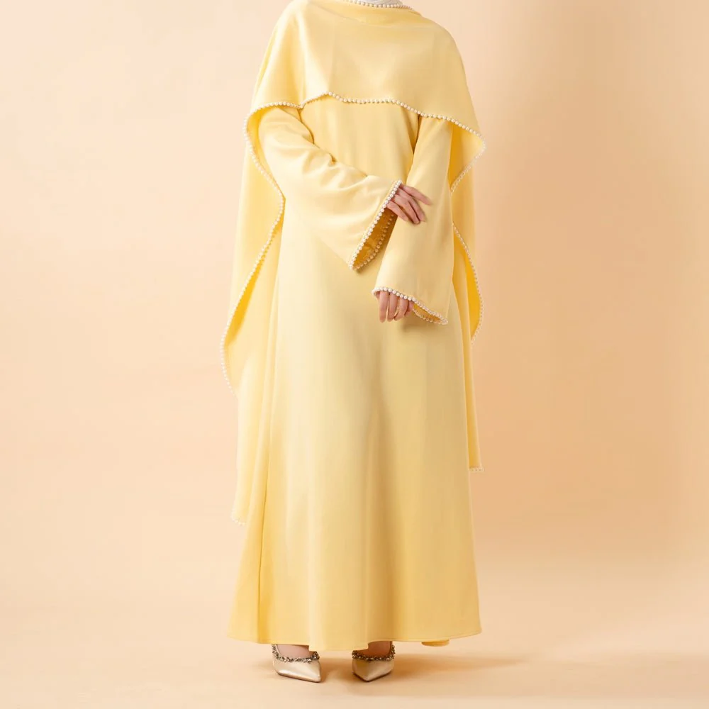 Elegant Pearl Embellished Cape Sleeve Evening Dress(MA337) - Image 20