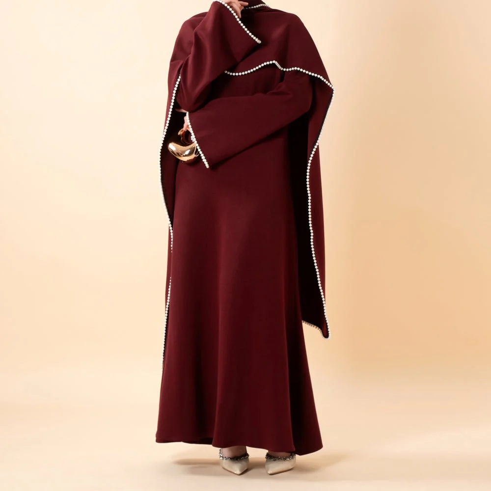 Elegant Pearl Embellished Cape Sleeve Evening Dress(MA337) - Image 21