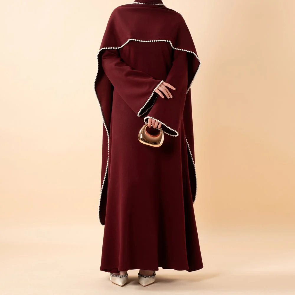 Elegant Pearl Embellished Cape Sleeve Evening Dress(MA337) - Image 22