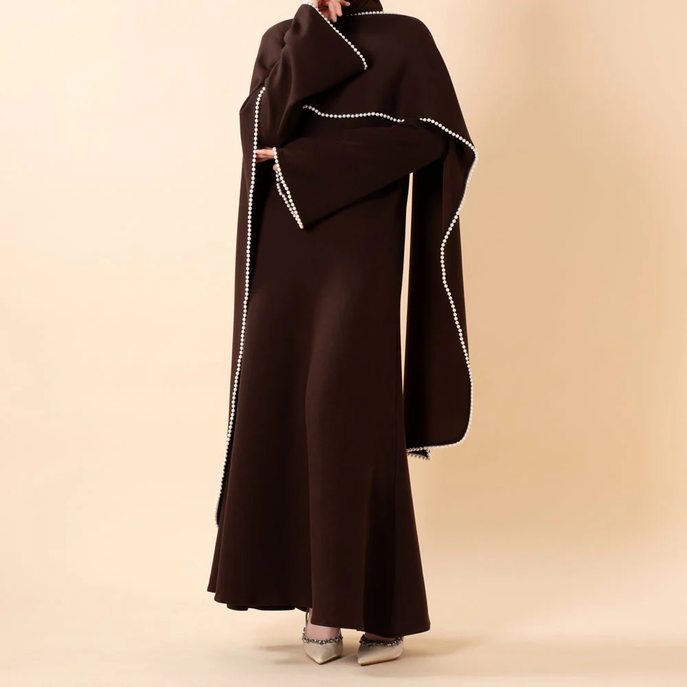 Elegant Pearl Embellished Cape Sleeve Evening Dress(MA337) - Image 28