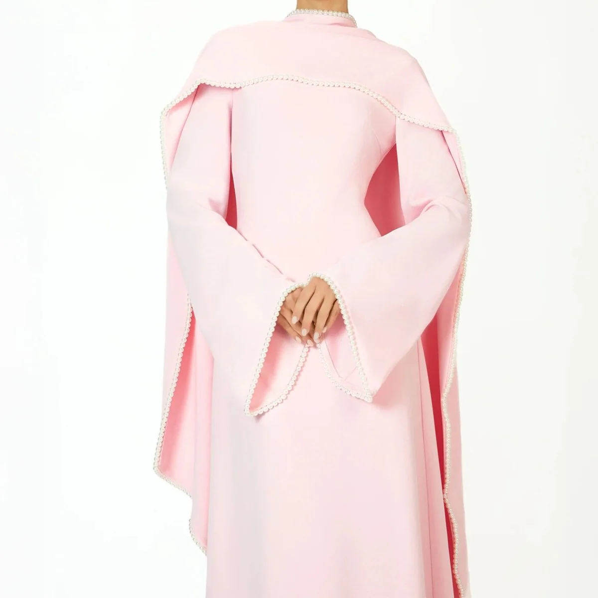 Elegant Pearl Embellished Cape Sleeve Evening Dress(MA337) - Image 8