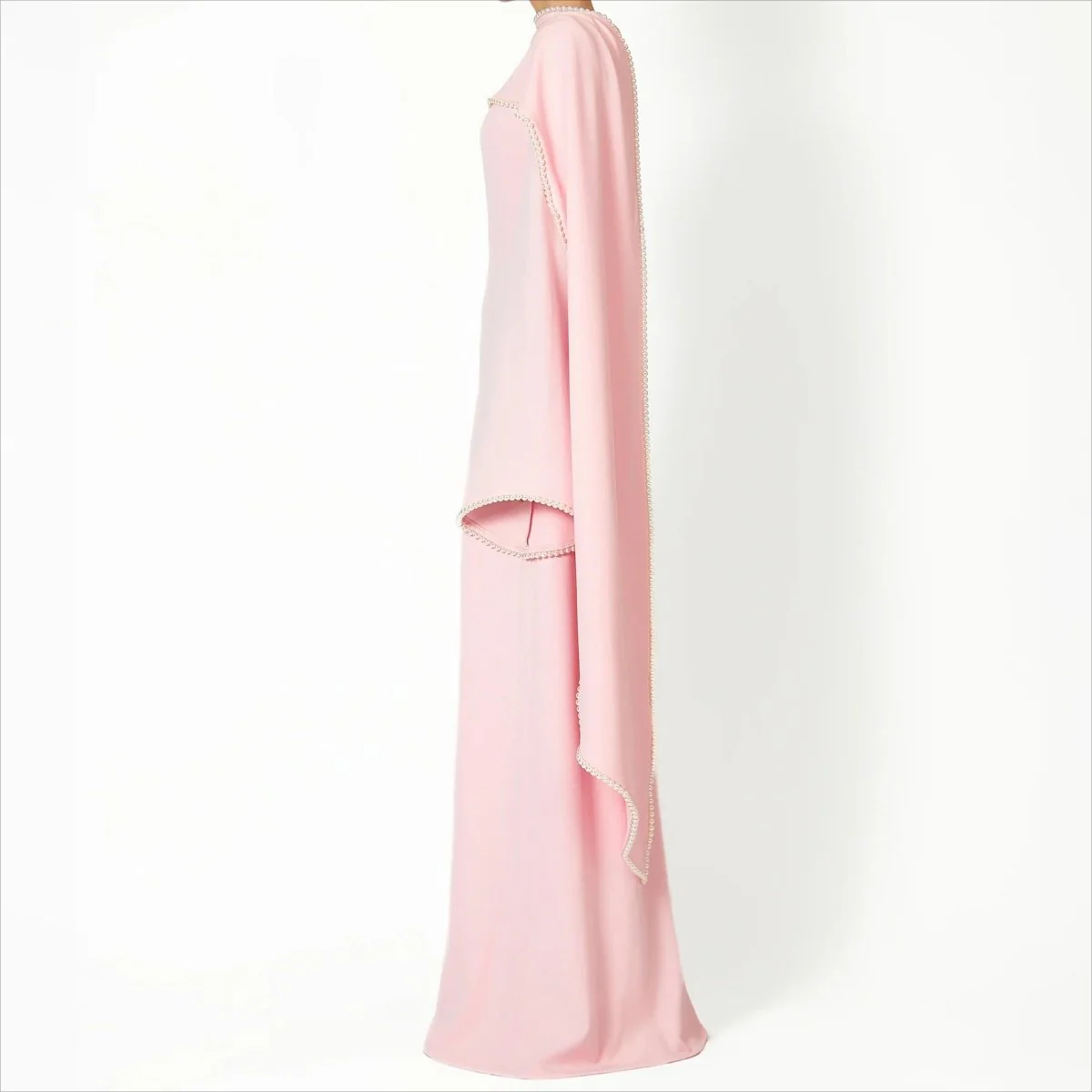 Elegant Pearl Embellished Cape Sleeve Evening Dress(MA337) - Image 9