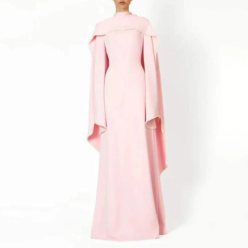 Elegant Pearl Embellished Cape Sleeve Evening Dress(MA400) - Image 2