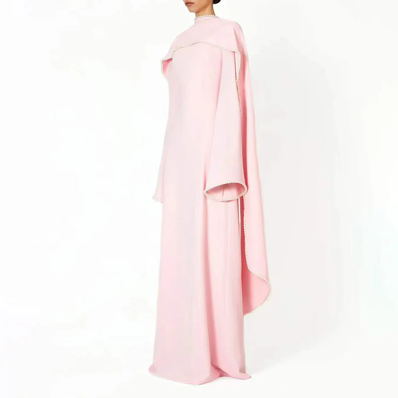 Elegant Pearl Embellished Cape Sleeve Evening Dress(MA400) - Image 3