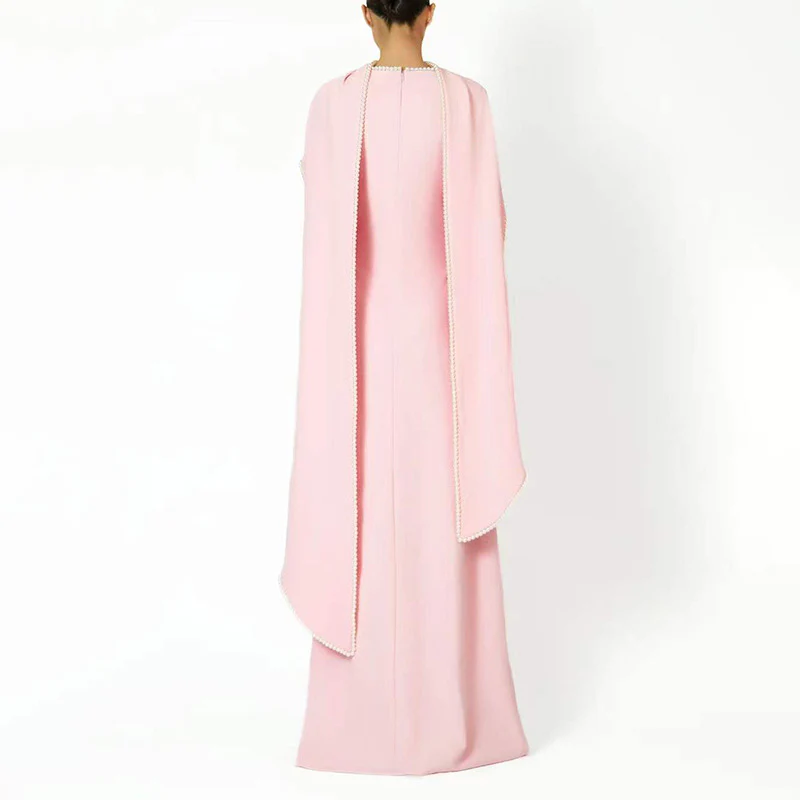 Elegant Pearl Embellished Cape Sleeve Evening Dress(MA400) - Image 4