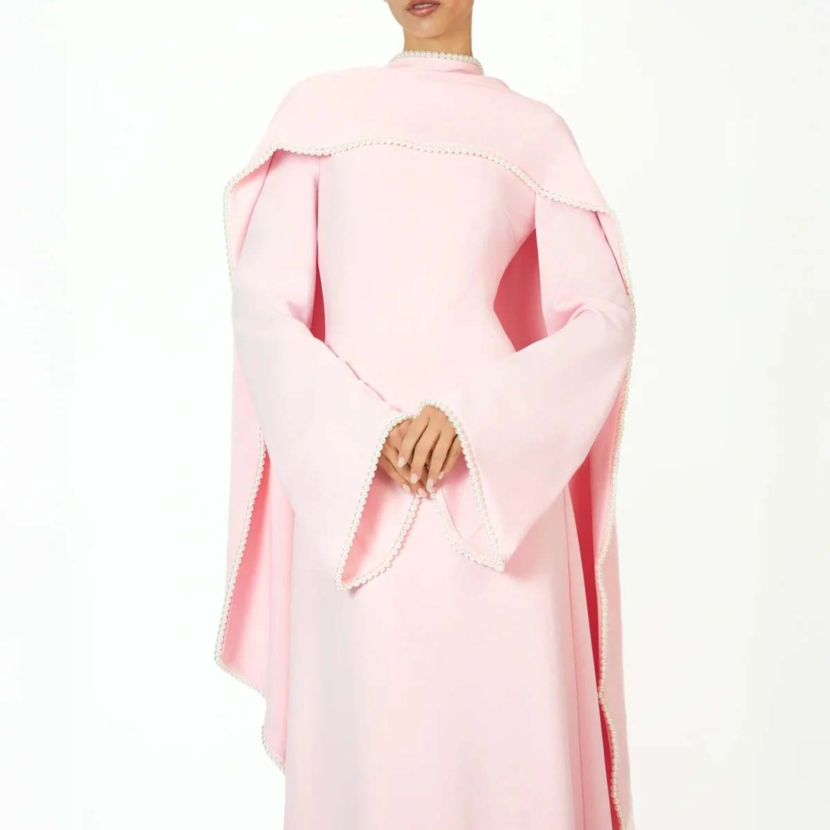 Elegant Pearl Embellished Cape Sleeve Evening Dress(MA400) - Image 5