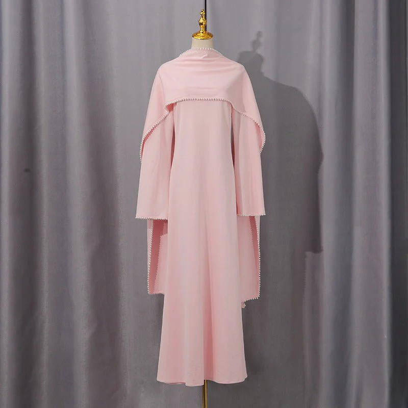 Elegant Pearl Embellished Cape Sleeve Evening Dress(MA400) - Image 7