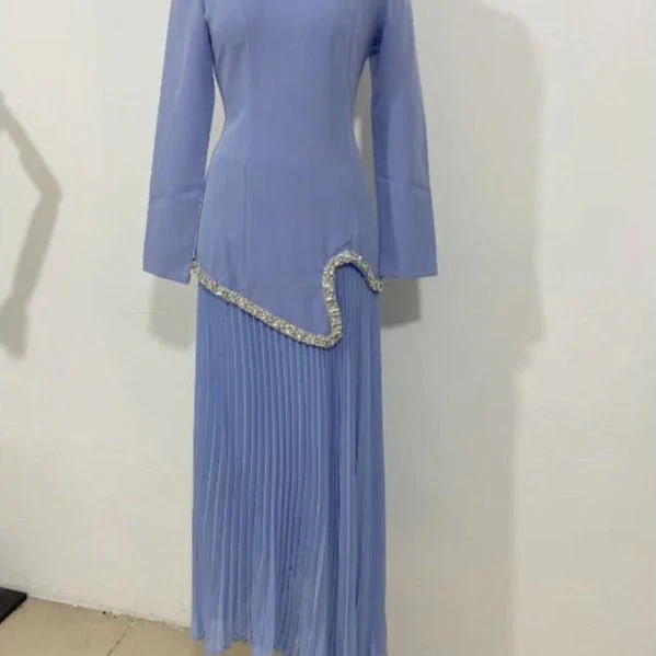 Elegant Pleated Abaya Dress with Diamond Embellished Collar & Waist | Modest Muslim Maxi Dress with Back Strap Detail(MA294) - Image 14