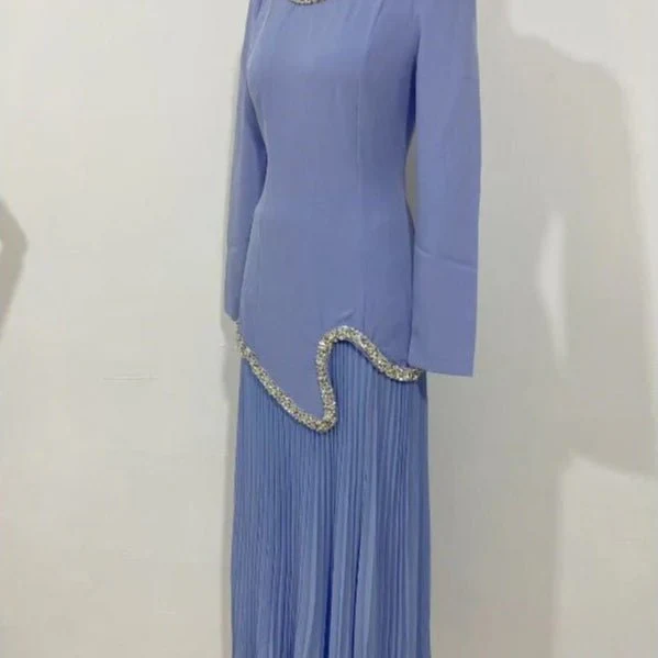Elegant Pleated Abaya Dress with Diamond Embellished Collar & Waist | Modest Muslim Maxi Dress with Back Strap Detail(MA294) - Image 15