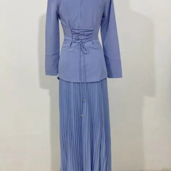 Elegant Pleated Abaya Dress with Diamond Embellished Collar & Waist | Modest Muslim Maxi Dress with Back Strap Detail(MA294) - Image 16