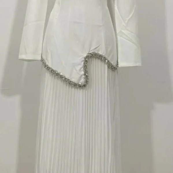 Elegant Pleated Abaya Dress with Diamond Embellished Collar & Waist | Modest Muslim Maxi Dress with Back Strap Detail(MA294) - Image 18