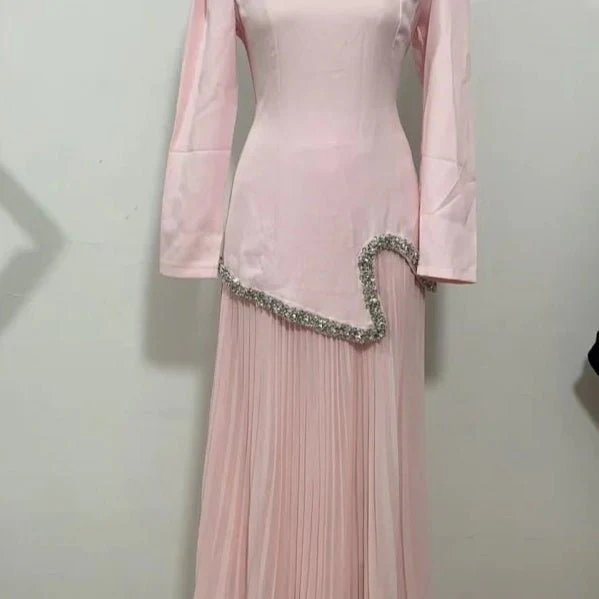Elegant Pleated Abaya Dress with Diamond Embellished Collar & Waist | Modest Muslim Maxi Dress with Back Strap Detail(MA294) - Image 21