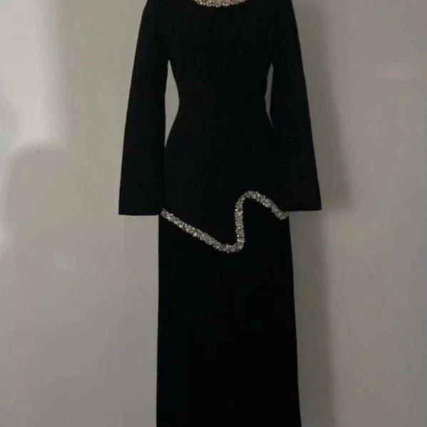Elegant Pleated Abaya Dress with Diamond Embellished Collar & Waist | Modest Muslim Maxi Dress with Back Strap Detail(MA294) - Image 9