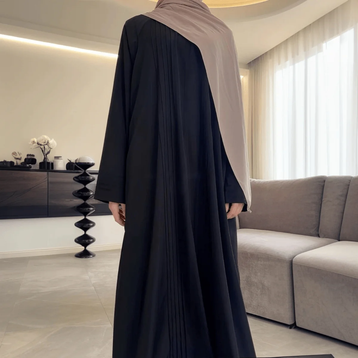 Serene Pleated Georgette Abaya Loose Full-Length Modest Style (MA254) - Image 26