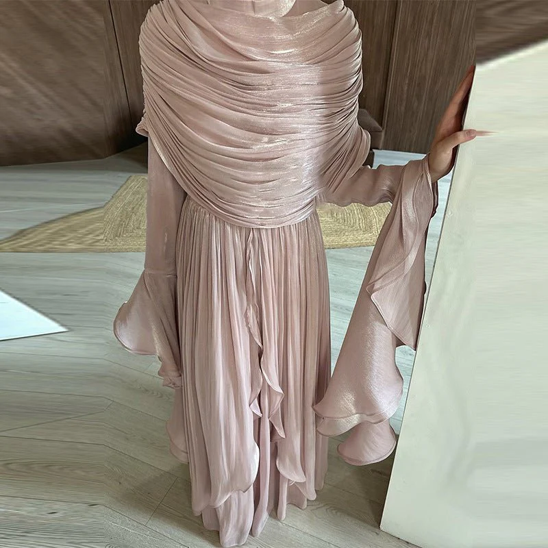 Elegant Pleated Maxi Dress with Slit(MS263) - Image 4