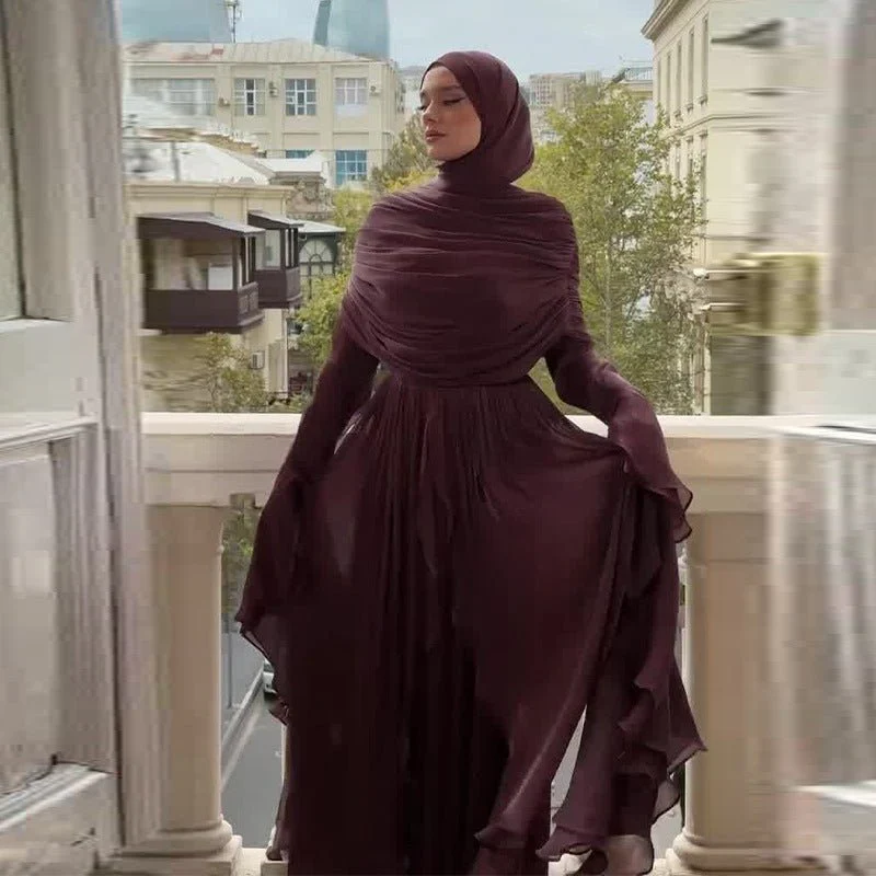 Elegant Pleated Maxi Dress with Slit(MS263) - Image 5