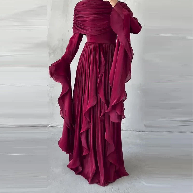 Elegant Pleated Maxi Dress with Slit(MS263) - Image 6