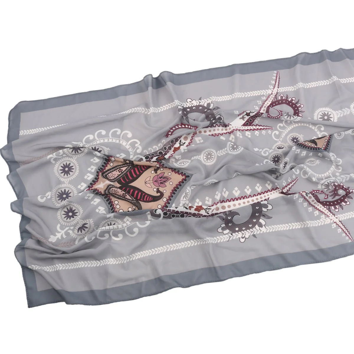 Elegant Printed Chiffon Hijab Scarf Bohemian Style Breathable Sun Protection Wrap (MH136) - Image 52