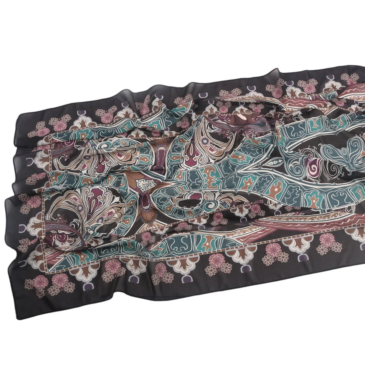 Elegant Printed Chiffon Hijab Scarf Bohemian Style Breathable Sun Protection Wrap (MH136) - Image 62