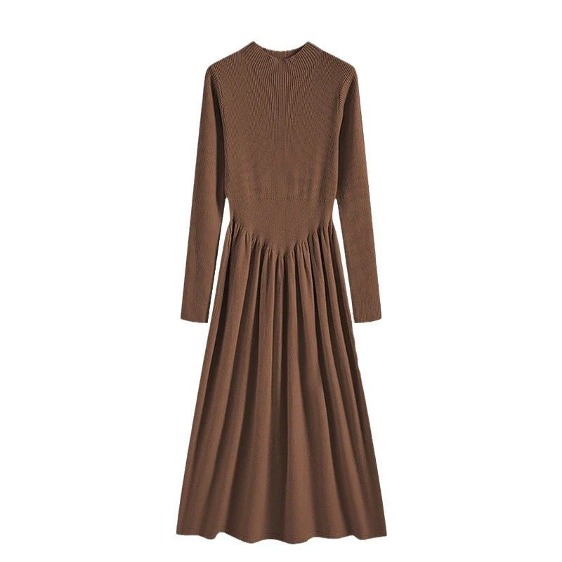 Elegant Ribbed Knit Maxi Dress | Mock Neck A-Line Sweater Dress (MS173) - Image 2