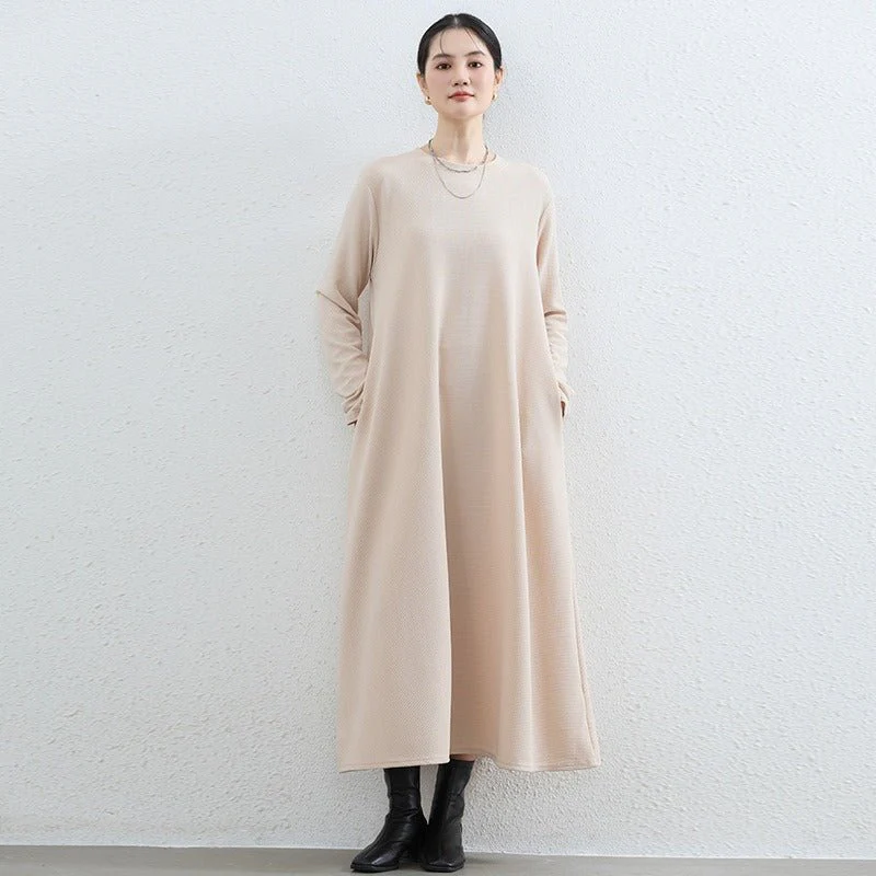 Elegant Round Neck A-Line Maxi Dress - Solid Color Modest Abaya with Pockets (MA310) - Image 10