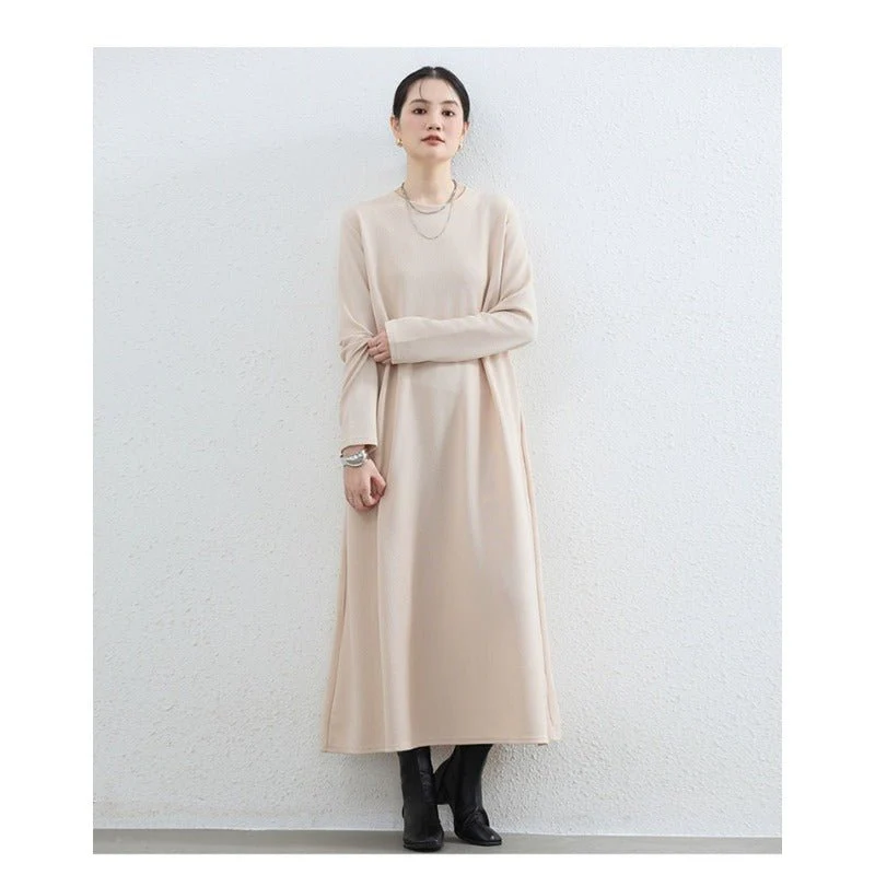 Elegant Round Neck A-Line Maxi Dress - Solid Color Modest Abaya with Pockets (MA310) - Image 11