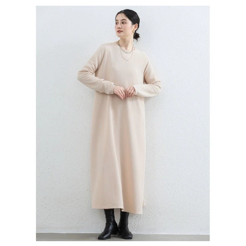 Elegant Round Neck A-Line Maxi Dress - Solid Color Modest Abaya with Pockets (MA310) - Image 12
