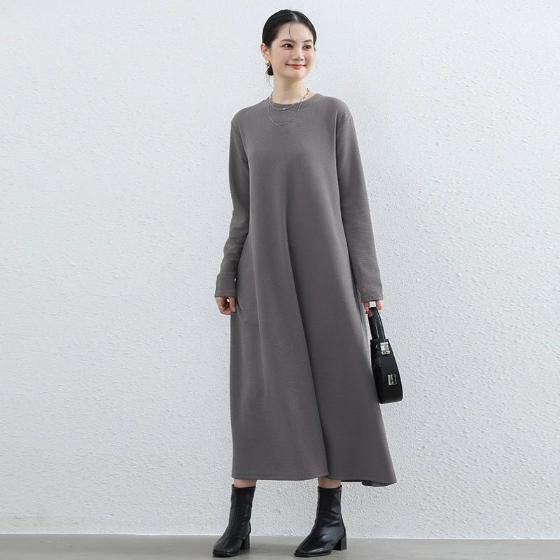 Elegant Round Neck A-Line Maxi Dress - Solid Color Modest Abaya with Pockets (MA310) - Image 13