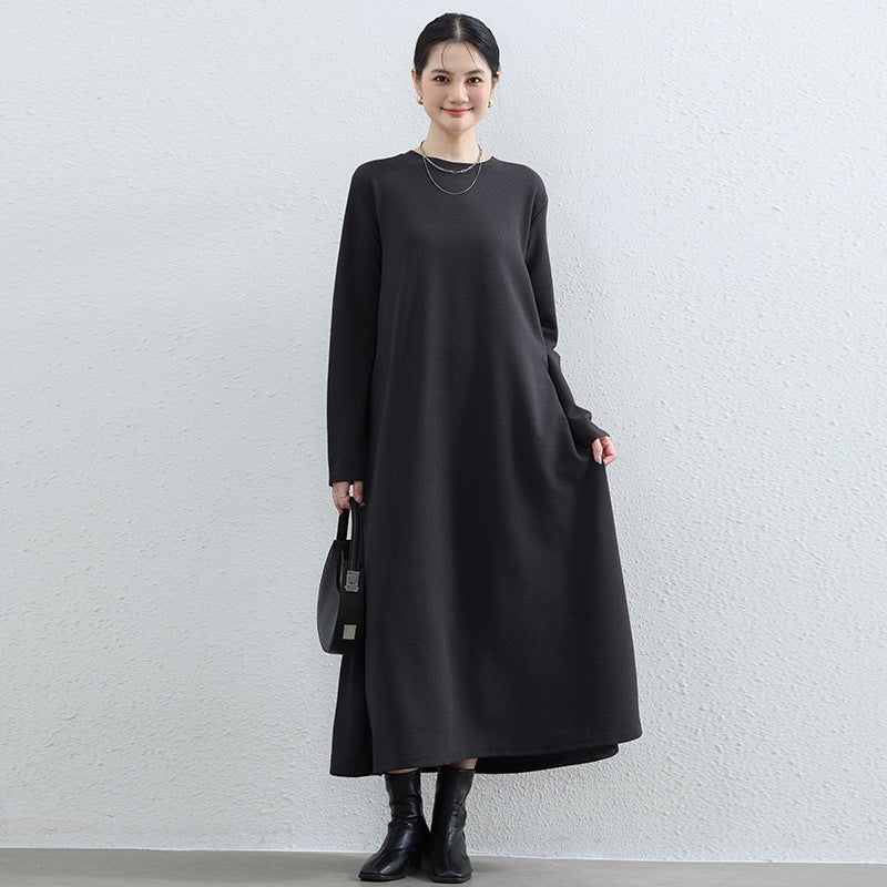 Elegant Round Neck A-Line Maxi Dress - Solid Color Modest Abaya with Pockets (MA310) - Image 14