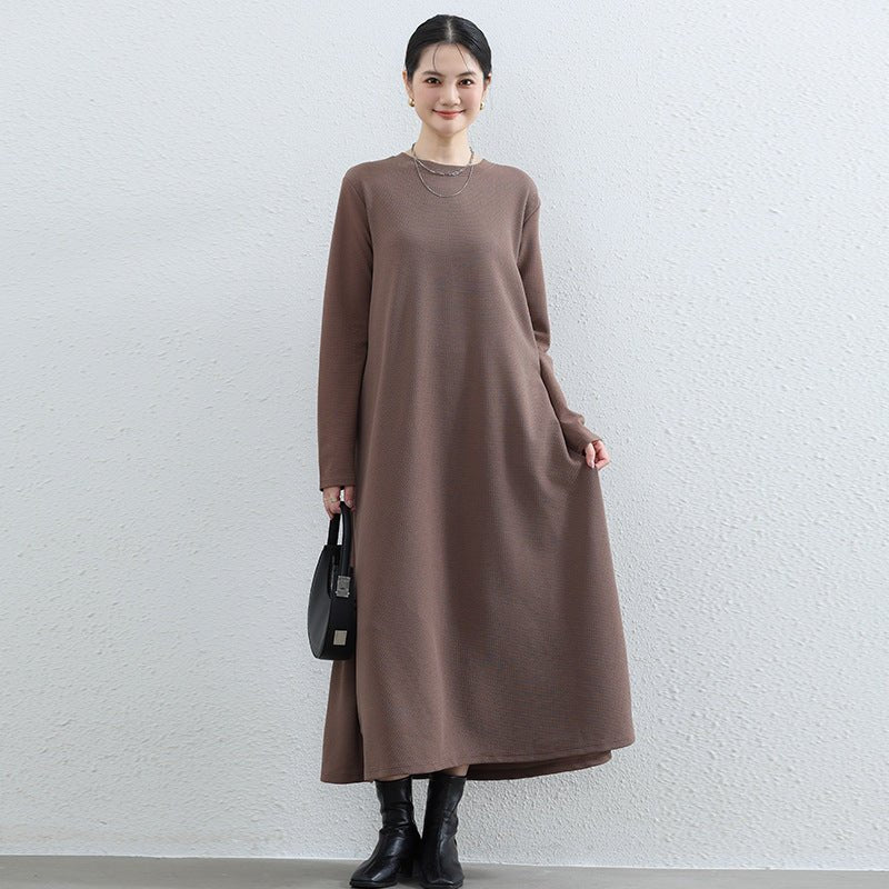 Elegant Round Neck A-Line Maxi Dress - Solid Color Modest Abaya with Pockets (MA310) - Image 15