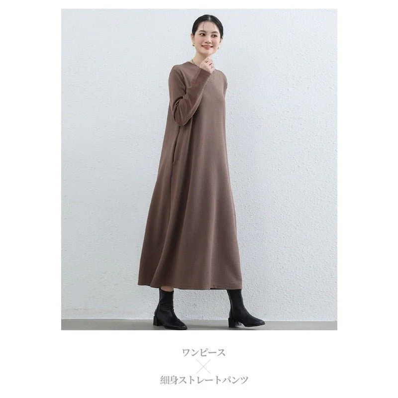 Elegant Round Neck A-Line Maxi Dress - Solid Color Modest Abaya with Pockets (MA310) - Image 3