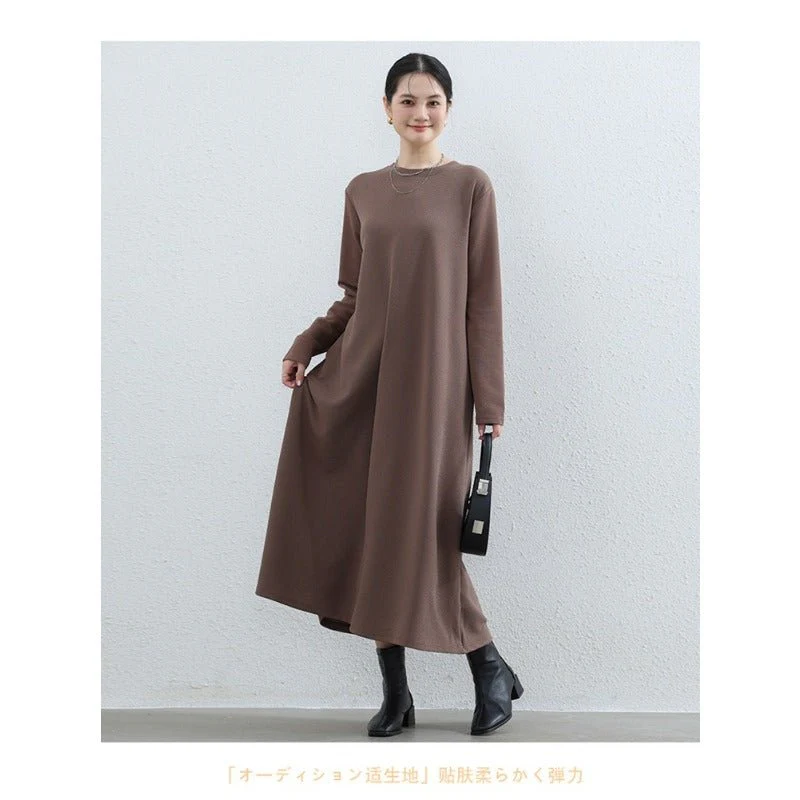 Elegant Round Neck A-Line Maxi Dress - Solid Color Modest Abaya with Pockets (MA310) - Image 4