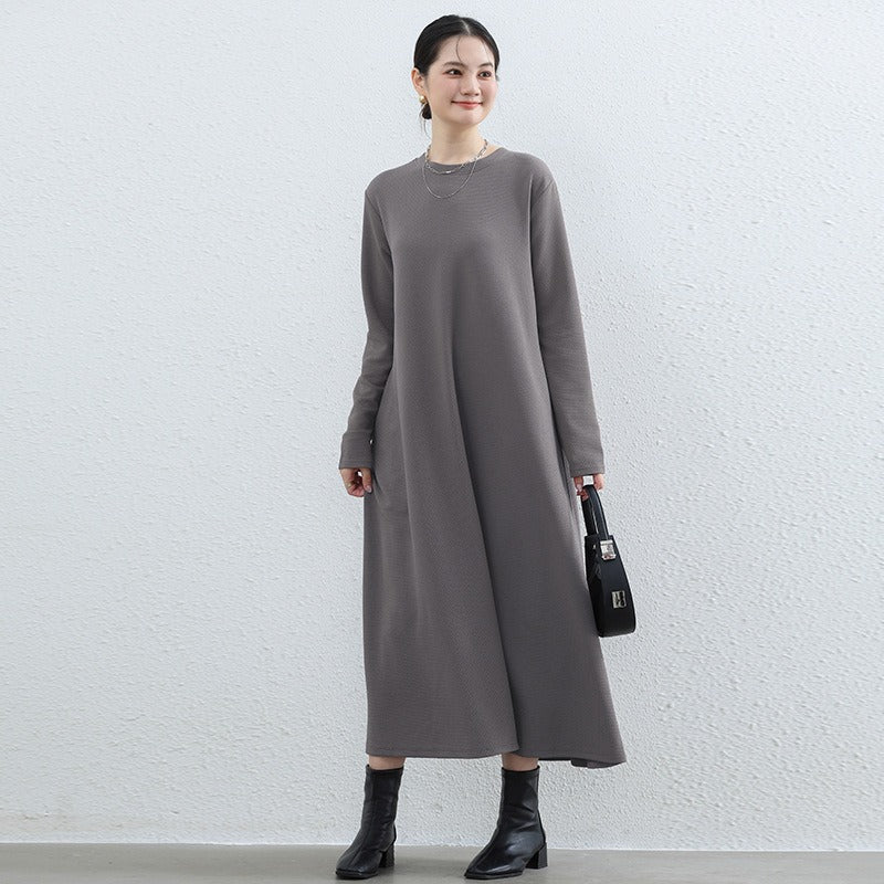 Elegant Round Neck A-Line Maxi Dress - Solid Color Modest Abaya with Pockets (MA310) - Image 7