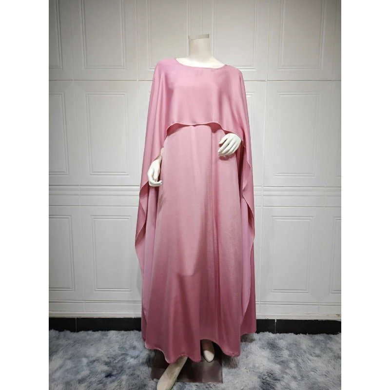 Elegant Royal Satin Abaya Dress | Modest Cape Sleeve Maxi Robe with Luxurious Draping(MA289) - Image 13