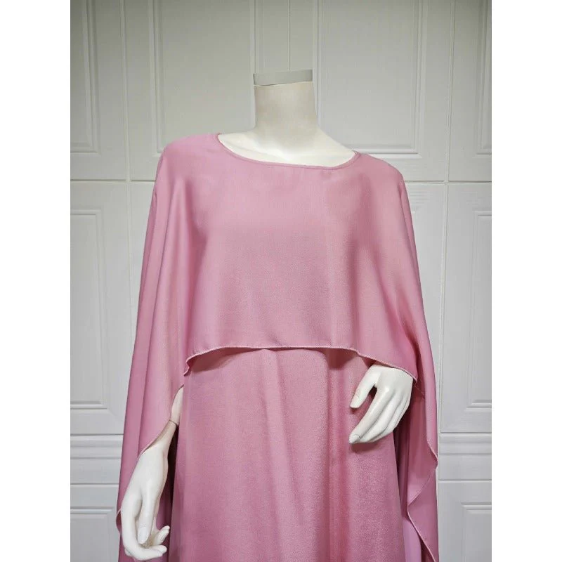 Elegant Royal Satin Abaya Dress | Modest Cape Sleeve Maxi Robe with Luxurious Draping(MA289) - Image 14